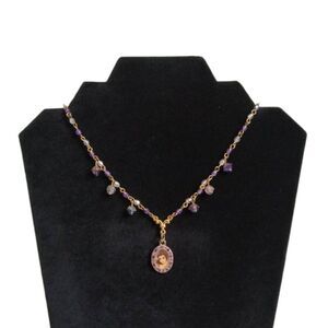 Disney Iridescent Purple Beaded Gold Princess Belle Portrait Pendant Necklace